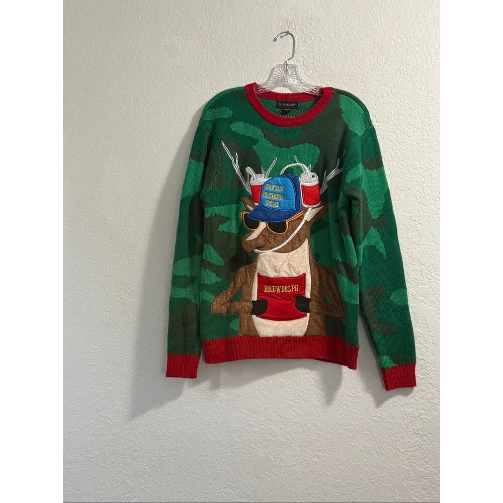 Blizzard Bay Sweater Ugly Christmas Brewdolph Men Small Green Camo Beer Pouch